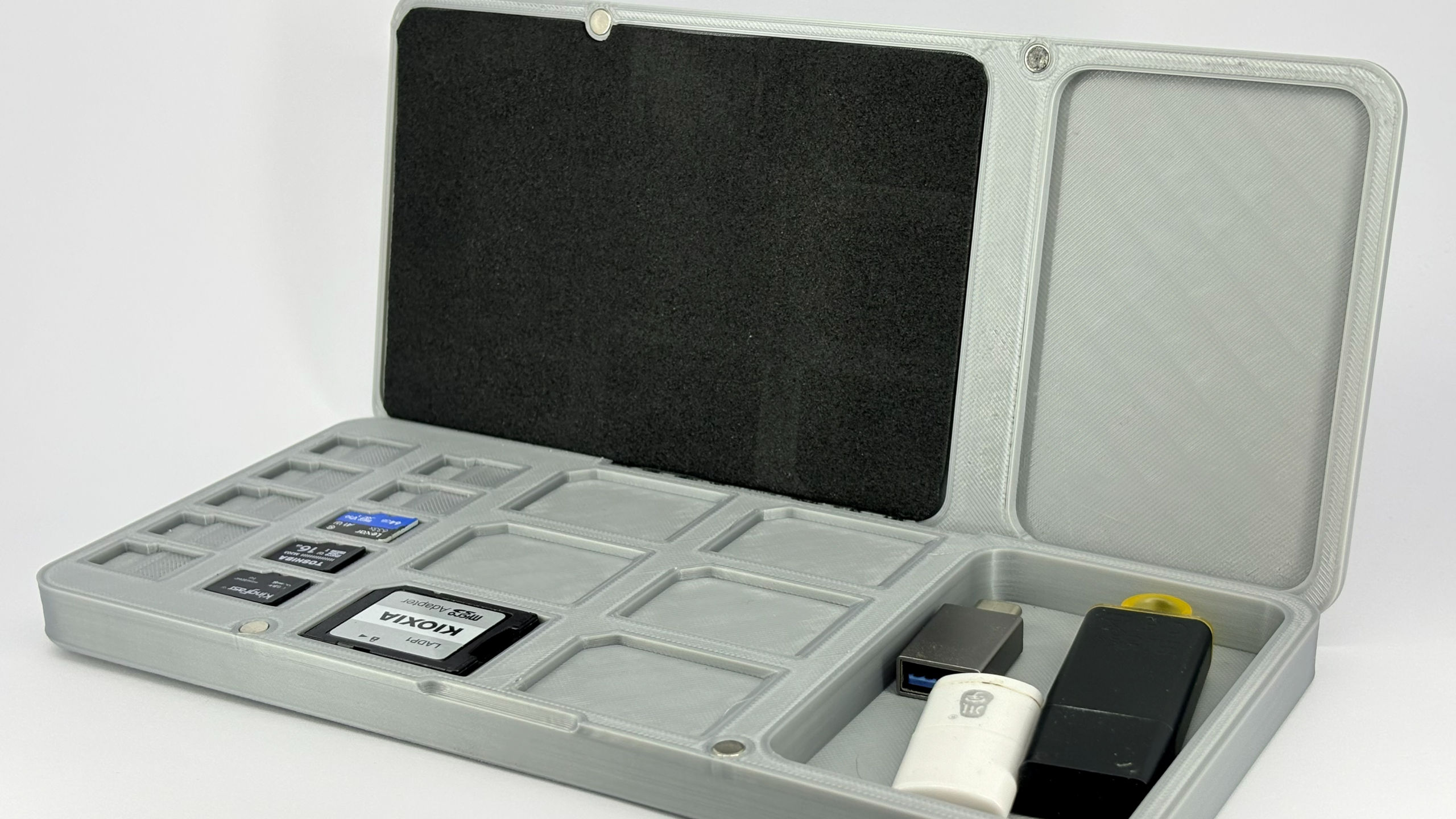 NOVALIT LABS | Magnetic Memory Card Case | Holds 10x microSD, 6x SD & USB Reader | Easy Slide-Access EVA Foam Storage Box